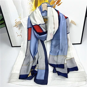 Large Size Summer Travel Sunscreen Ladies Scarf Korean Scarf Female Stitching Polka Dot Satin Printed Silk Scarf