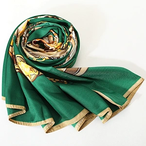 New Hot Sale 130*130cm Chain Horse Pattern Twill Silk Scarf Travel Vacation Sunscreen Shawl