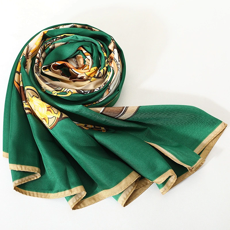 New Hot Sale 130*130cm Chain Horse Pattern Twill Silk Scarf Travel Vacation Sunscreen Shawl