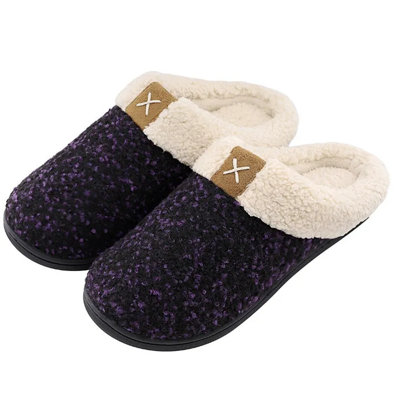 OEM Custom Logo House Women Men Winter Plush Warm Home Indoor Memory Foam Slippers