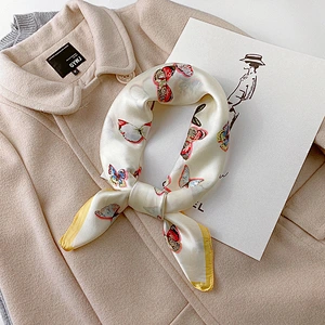 2020 summer new small butterfly printed silk scarf female simulation silk scarf curled small square scarves