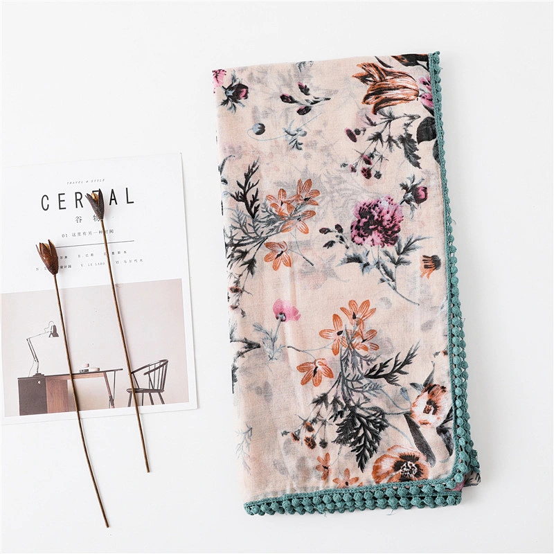 Summer new cotton and linen scarf long dual-use air conditioning fringed beach towel sunscreen shawl