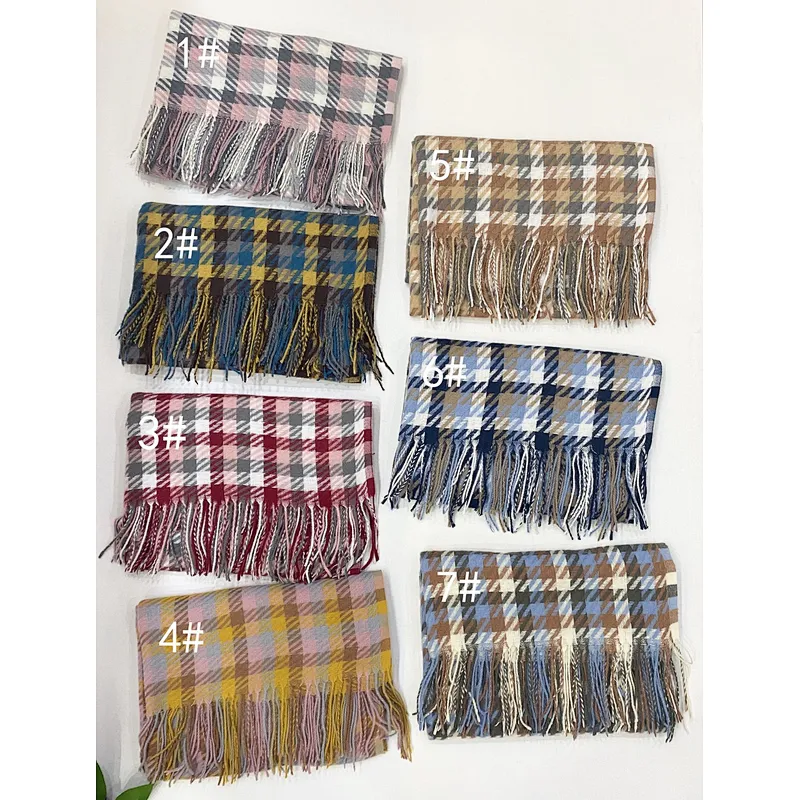 Autumn Winter New Cashmere Scarf Wild Long Fringed Scarf Shawl Dual-Use Korean Houndstooth Scarf Women
