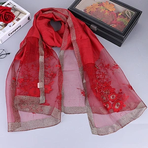 New Female Silk Scarves Women'S Embroidery Gold Silk Wool Scarf Women Silk Scarves Shawl