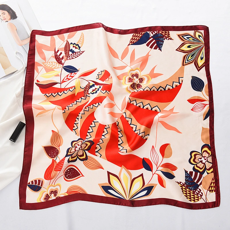 Folk-Custom Style Totem Silk Scarf Thin Small Square Scarf Female Fashion Retro Decoration Summer Silk Scarf