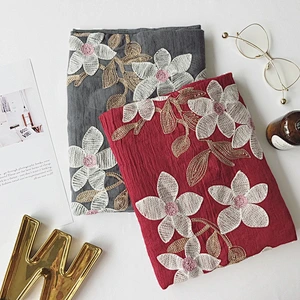 Spring style cotton and linen ethnic style flowers cotton and linen embroidery solid color scarf female linen extra long silk sc