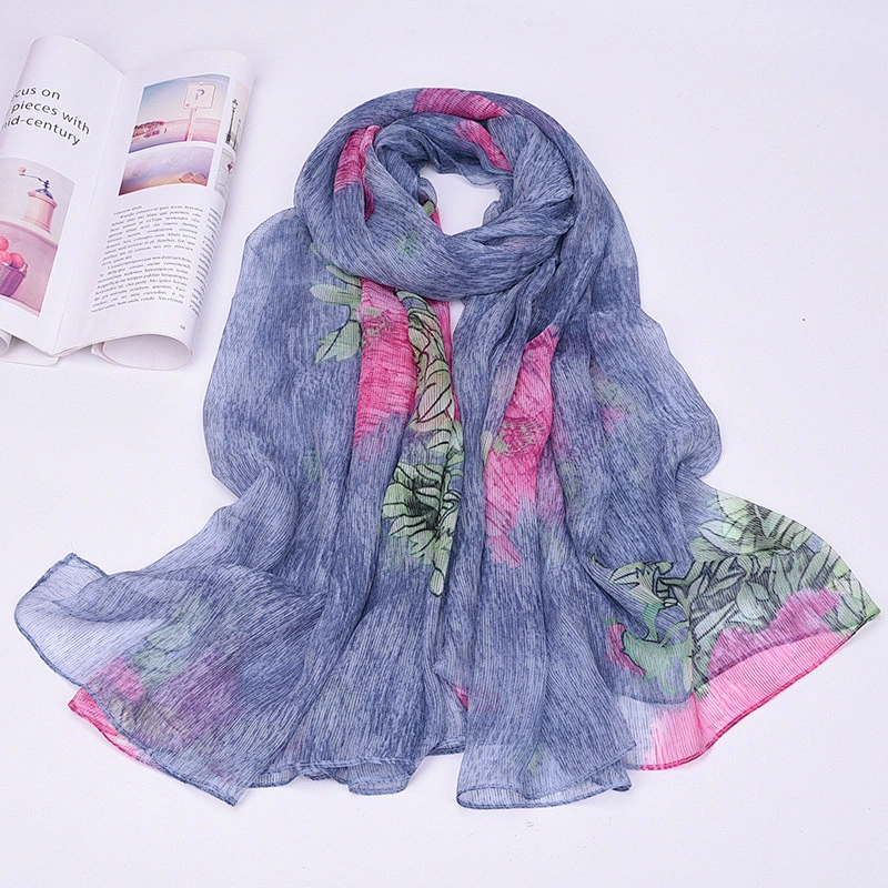 Manufacturer wholesale new big silk scarf printing simulation silk scarf travel sunscreen female beach shawl