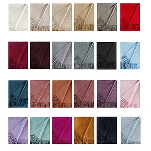 Classic Solid Color Plain High Quality Women Pashmina Water Ripple Long Shawl Thick Cashmere Scarf