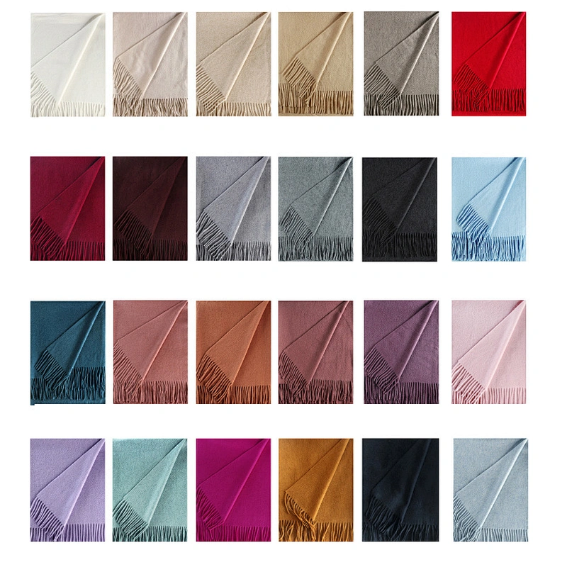 Classic Solid Color Plain High Quality Women Pashmina Water Ripple Long Shawl Thick Cashmere Scarf