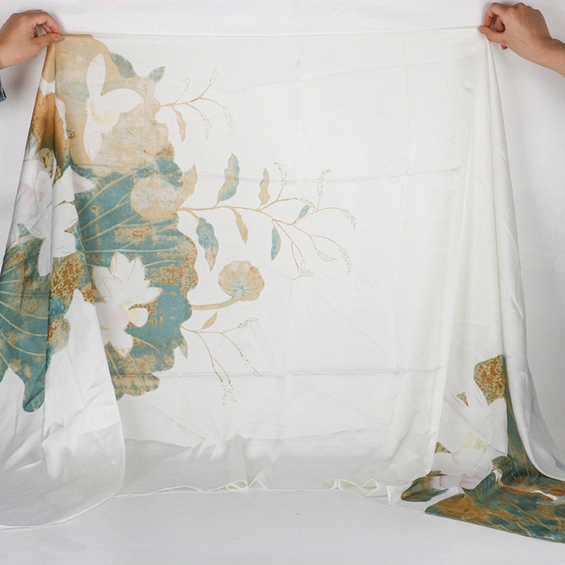 New Classic Lotus Oil Painting Scarves Women Thin Long Shawl Scarf Lady Autumn Printed Wraps Female Flower Hijab Stoles