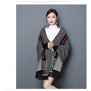 Autumn Winter New Style Shawl Scarf Embroidered Female Thick Mink Fleece With Sleeves Tassel Cheongsam Jacket Cloak