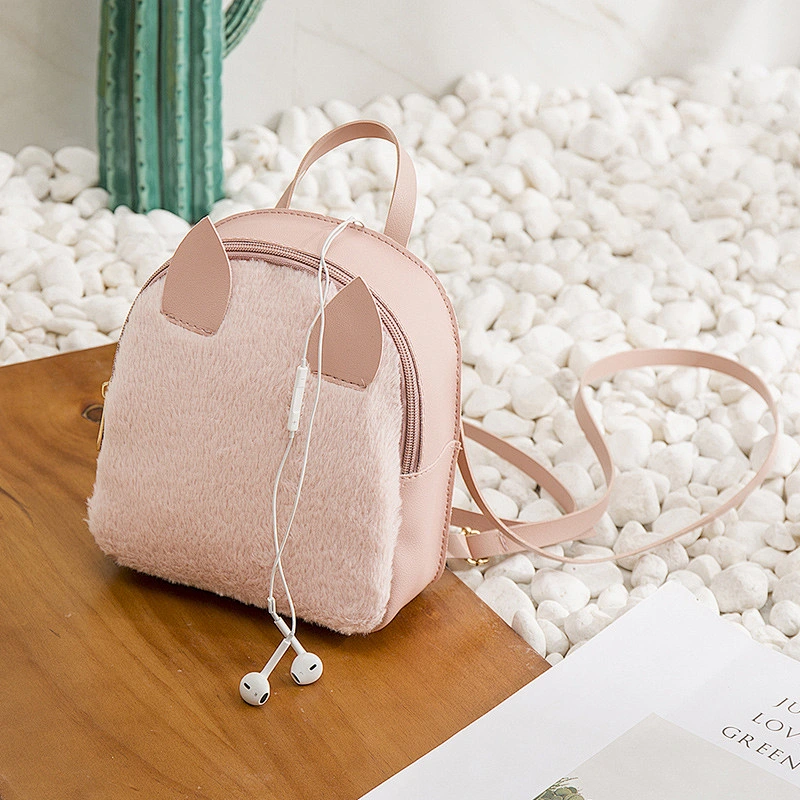 2020 Winter Pink Rabbit Kids Leather Backpack Adjustable Strap Mini Shoulder Bag Girl Plush Backpack