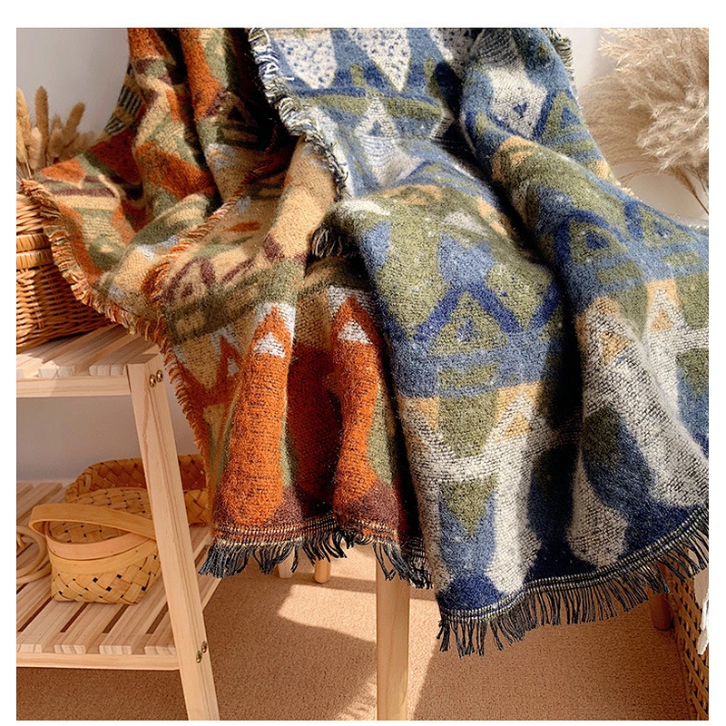 Super Long Shawl Female Autumn Winter Warm Bohemian Scarf Double-Sided Tassel Dual-Use Thick Woolen Scarf