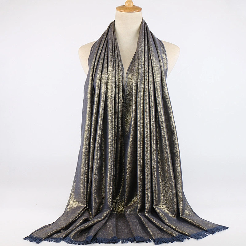 Double-sided gold silk braided wild warm female long cotton shawl tassel scarf