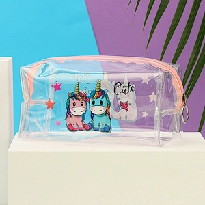 2020 Promotional Traveling Female Cartoon Printed Waterproof PVC Makeup Cosmetic Zip Bag