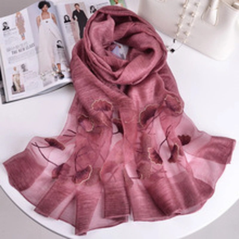 Wholesale Spring Summer Silk Scarf Sunscreen Shawl Double Hit Color Gold Silk Tassel Silk Organza Scarf