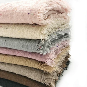 Female cotton and linen solid color little wild tassel scarf soft shawl muslim headscarf