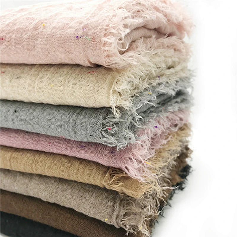 Female cotton and linen solid color little wild tassel scarf soft shawl muslim headscarf