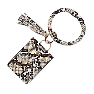 New Styles PU Leather Leopard Keyring Bracelet Credit Card Holder Wrist Keychain Animals Pattern Snap Card Wallet