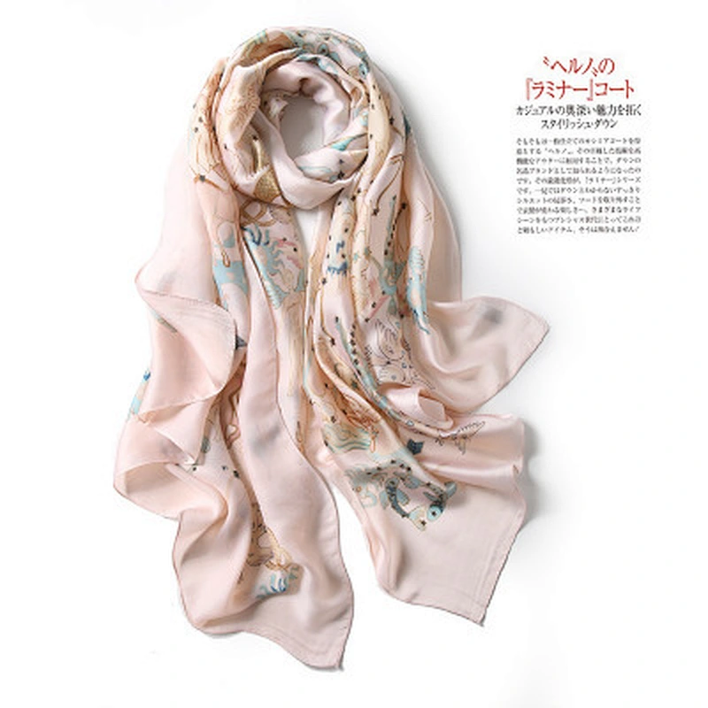 Spring and autumn new warm female constellation printed long shawl designer plain  silk scarf shawl