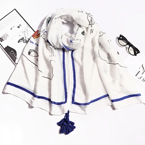 New Fashion Big Brand Creative Graffiti Printing Shawl Cotton And Linen Scarf Women