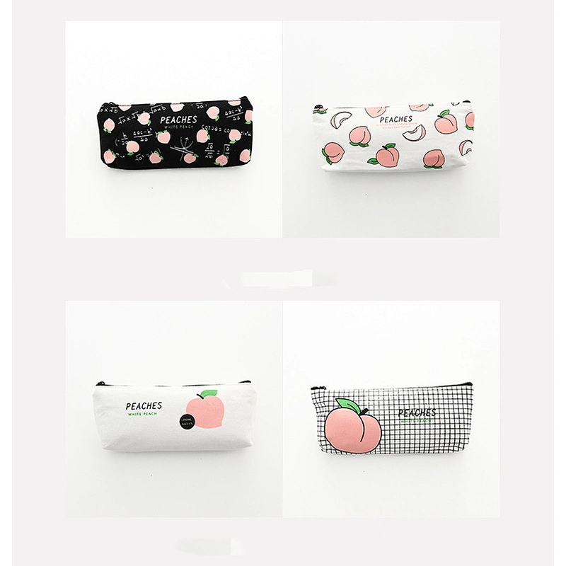 Japanese Cute Fun Letters Peach Student Pencil Case Cotton Pencil Bag Stationery Box Female