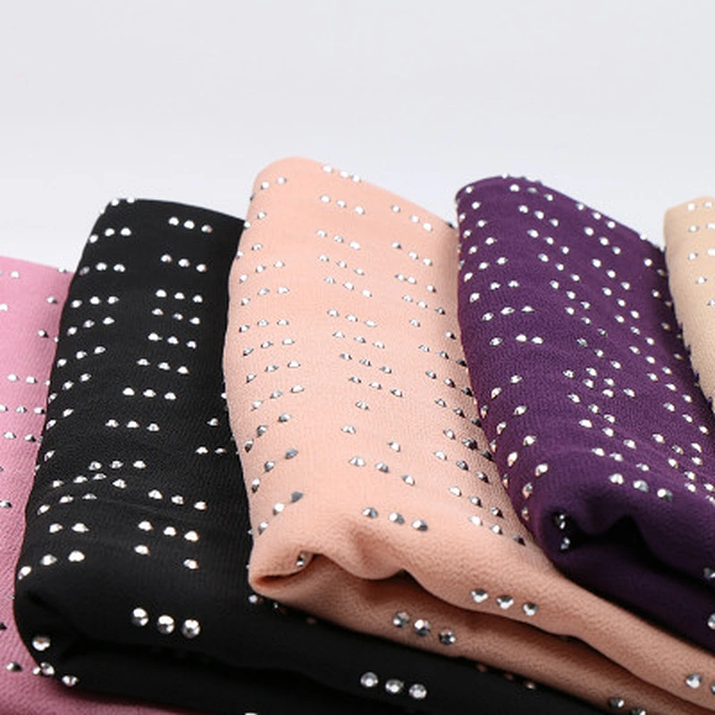 Factory Direct Hot Drilled Plain Solid Color Soft Scarf Women Hijab Muslim