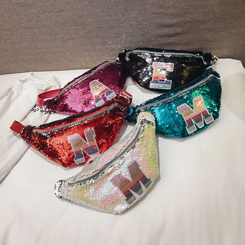 Korean Sequin Kids Sling Shoulder Cute Chest Bag New Style Fashion Glitter Sequin Cross Body Bag Waist Pack