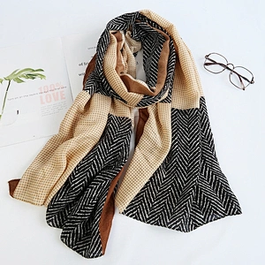 2020 Korean Version Autumn New Printed Scarf Geometric Plaid Long Cotton And Linen Medium Thick Shawl Scarf