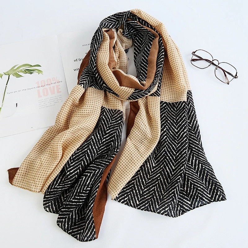 2020 Korean Version Autumn New Printed Scarf Geometric Plaid Long Cotton And Linen Medium Thick Shawl Scarf