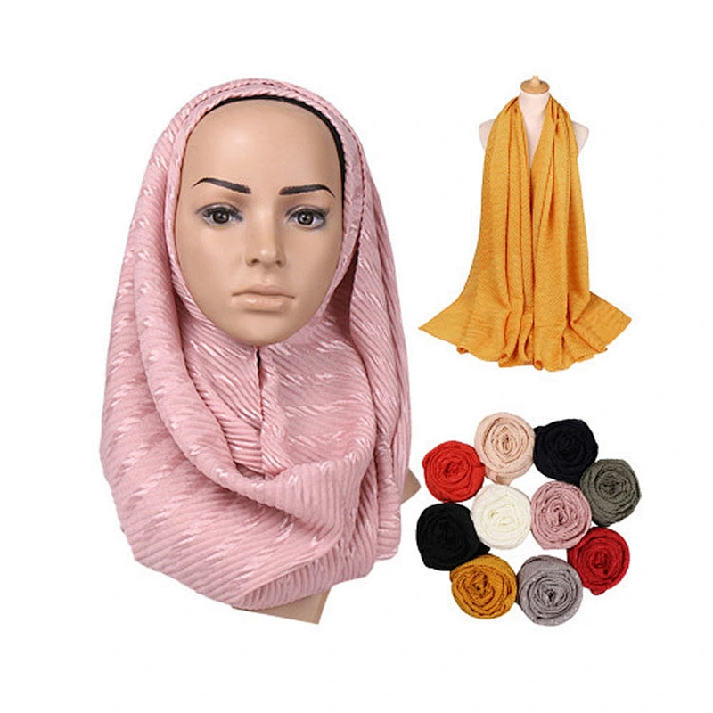 Monochrome 10 colors optional striped sunscreen shawl scarf cotton pleated muslim hijab scarf