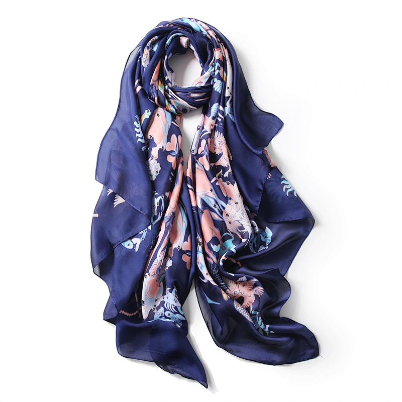 Spring and autumn new warm female constellation printed long shawl designer plain  silk scarf shawl