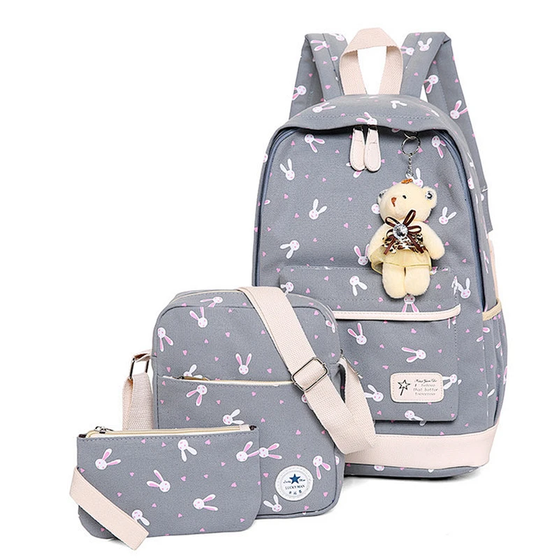 2020 New style girls canvas casual travel eco-friendly backpack school bag set 3 in 1