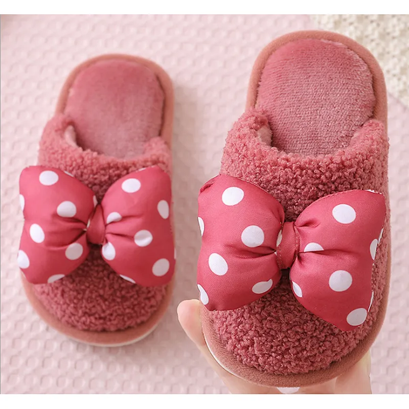 Winter Warm Cute Parent-Child Shoes Plush Children Cotton Slippers For Kids Baby Boys Girls Indoor Furry Slippers