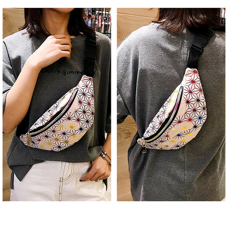 Geometric Wholesale Waterproof Glitter Shiny Women Custom PU Bum Bag Girls Hologram Waist Bag Holographic Fanny Pack