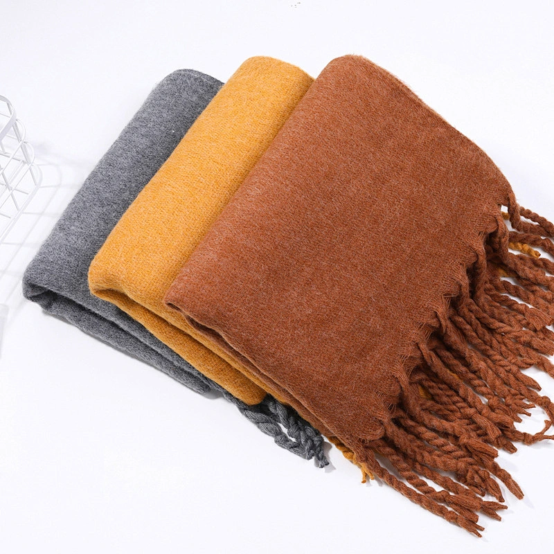 Handmade Solid Color Winter Warm Scarf Brand Pashmina Shawls Soft Female Tassel Cashmere Women Scarf