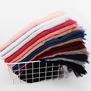 Cheap  Wholesale Monochrome Cotton Linen Lace Hijab Muslim Stitching Scarf