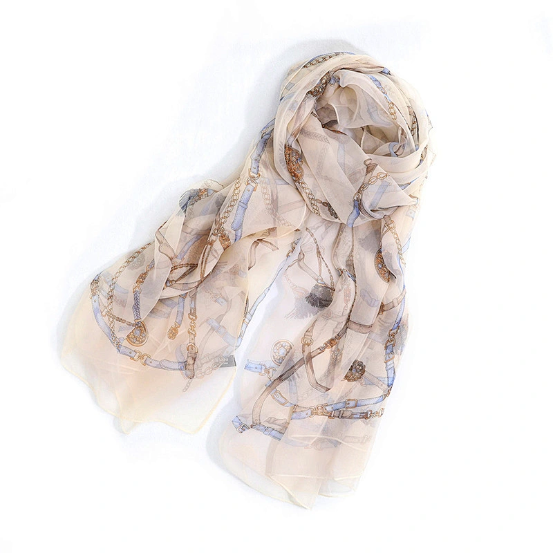 2020 New Ladies Thin Silk Soft Scarf Spring Summer Georgette Flower Chain Ladies Scarf Shawl