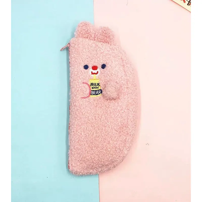 Ins Lamb Plush Cute Animal Shape Pencil Bag Pupils Stationery Storage Bag