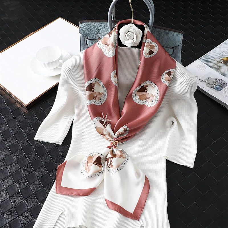 Silk scarf female twill satin elegant lady cartoon printing new scarf fashion large square scarf
