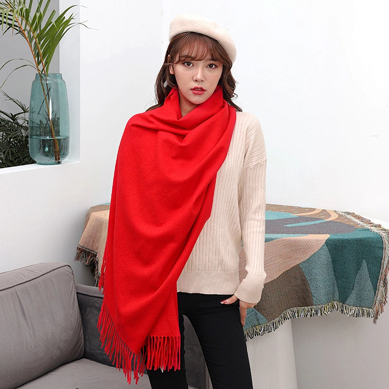 Wool Spinning Scarf Women Winter Thick Warm Red Shawl Scarf Pure Color Men Wool Cashmere Scarf