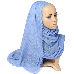New national style cotton and linen hot rhinestone women hijab scarf monochrome wild crinkle female shawl