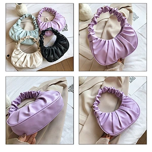 Soft High Quality Leather Pure Color Ruched Pattern Woman Shoulder Bag