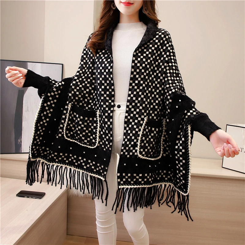 2020 New Style Mink Wool Cape Cloak Women Coat Autumn Winter Outdoor Fashion Western Cardigan Shawl With Sleeve