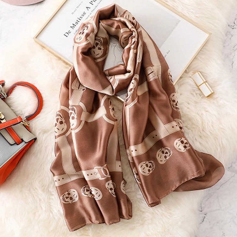 Spring and summer new trend scarf female simulation silk scarf travel beach sunscreen beach towel
