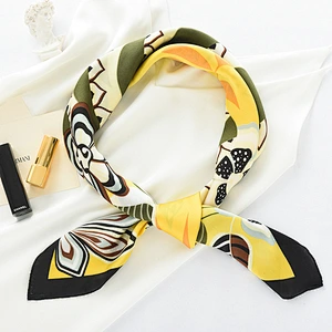 Folk-Custom Style Totem Silk Scarf Thin Small Square Scarf Female Fashion Retro Decoration Summer Silk Scarf