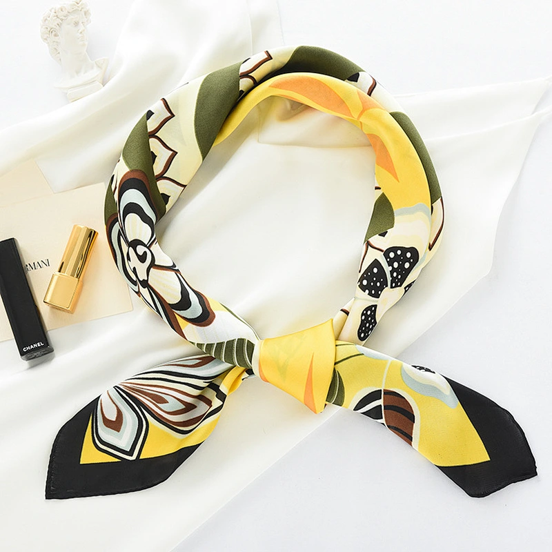 Folk-Custom Style Totem Silk Scarf Thin Small Square Scarf Female Fashion Retro Decoration Summer Silk Scarf