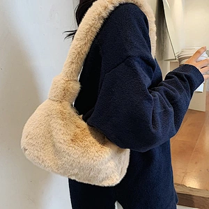 Luxury Winter Fluffy Furry Pink Women Hand Bags Shoulder Bags Purses Fluffy Fur Hobos Girls Underarm Bags
