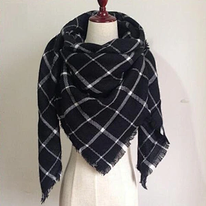 Plaid Scarf Female Tassels Warm Striped Shawl European American Popular Square Scarf