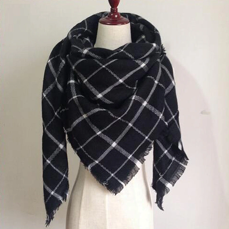Plaid Scarf Female Tassels Warm Striped Shawl European American Popular Square Scarf
